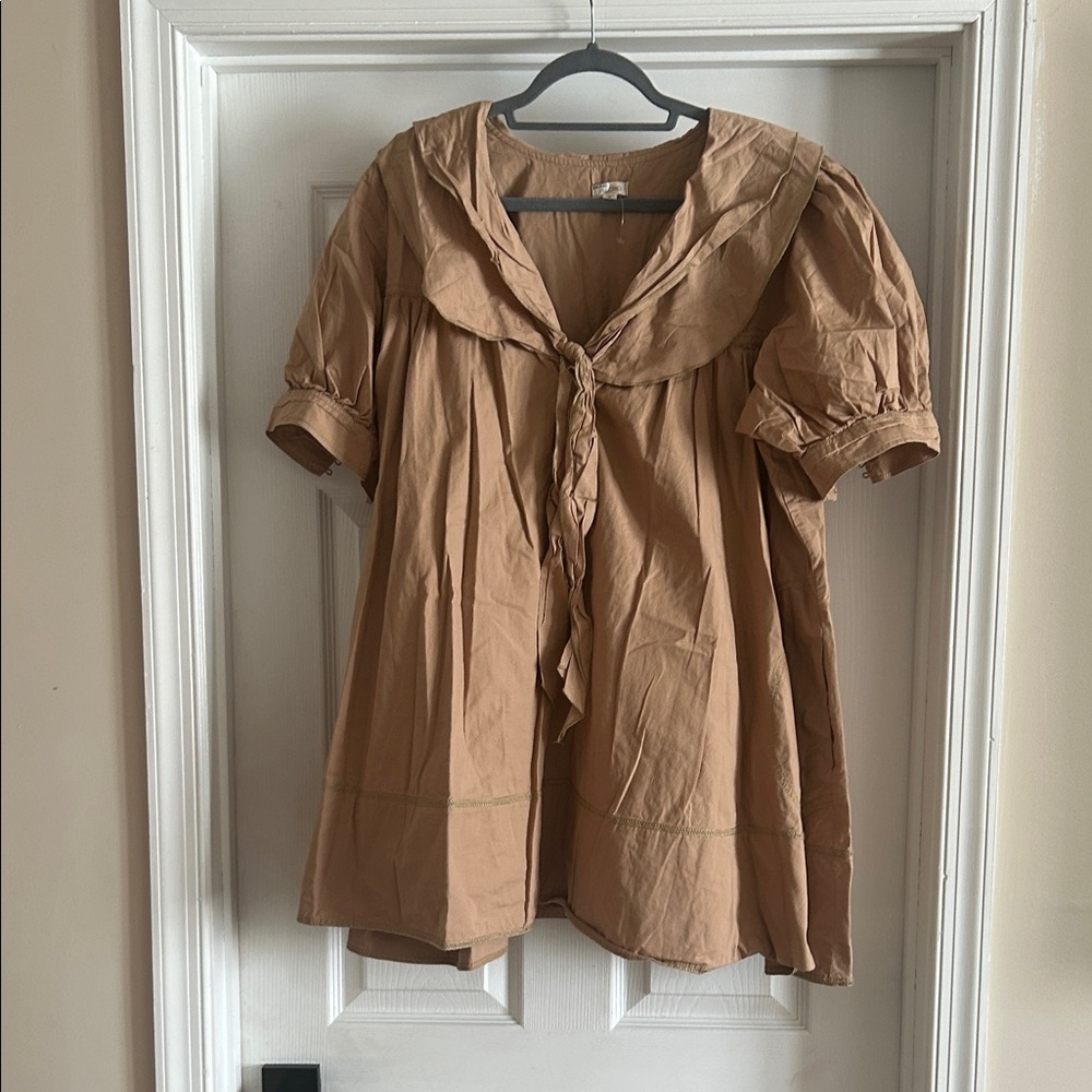 Anthropologie Beige Mini Dress with Bow Collar - Picture 3 of 13